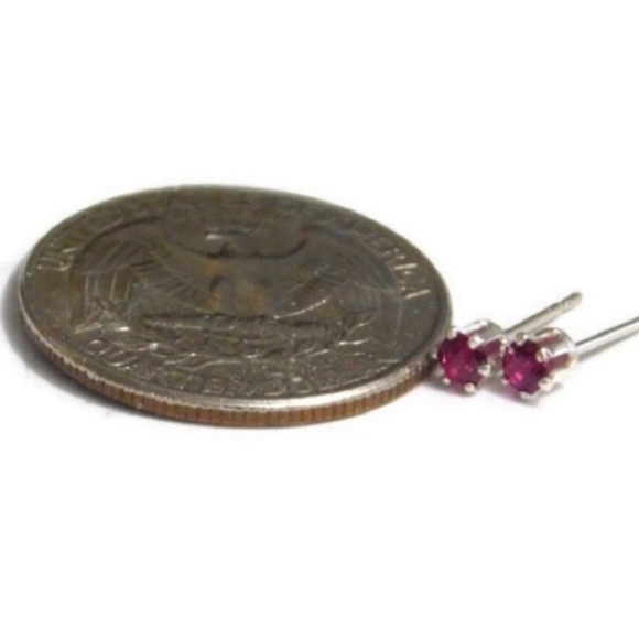 925 Sterling Silver Real Ruby Stud Earrings - Picture 4 of 6